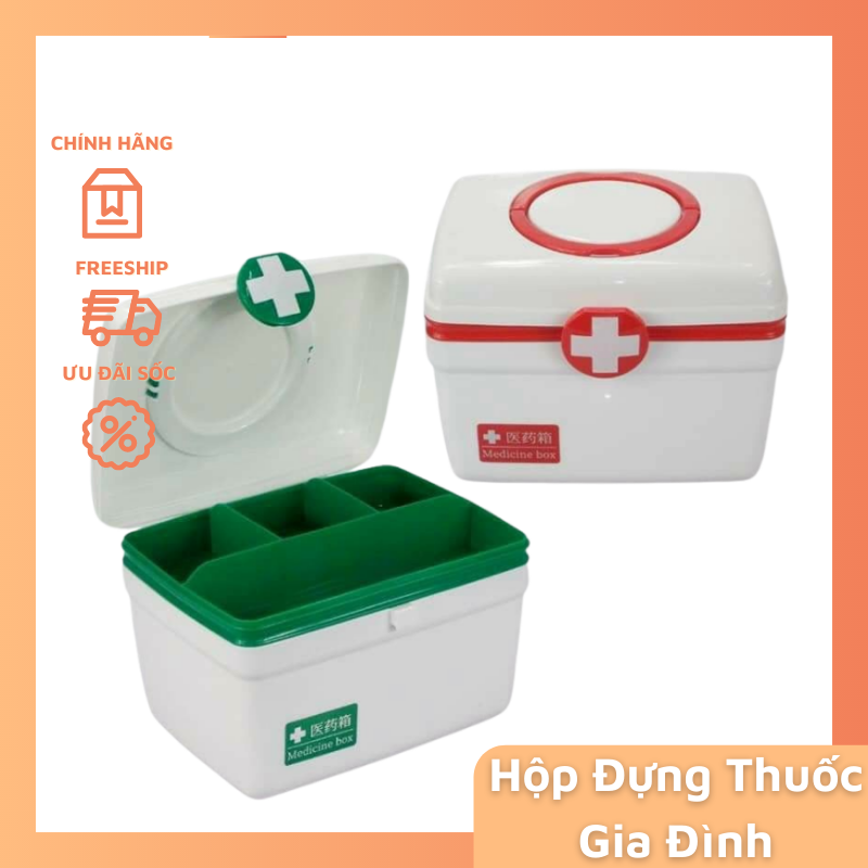 Hộp Đựng Thuốc Gia Đình, Tủ Thuốc Và Dụng Cụ Y Tế Mẫu Mới 2 Tầng xanh/đỏ