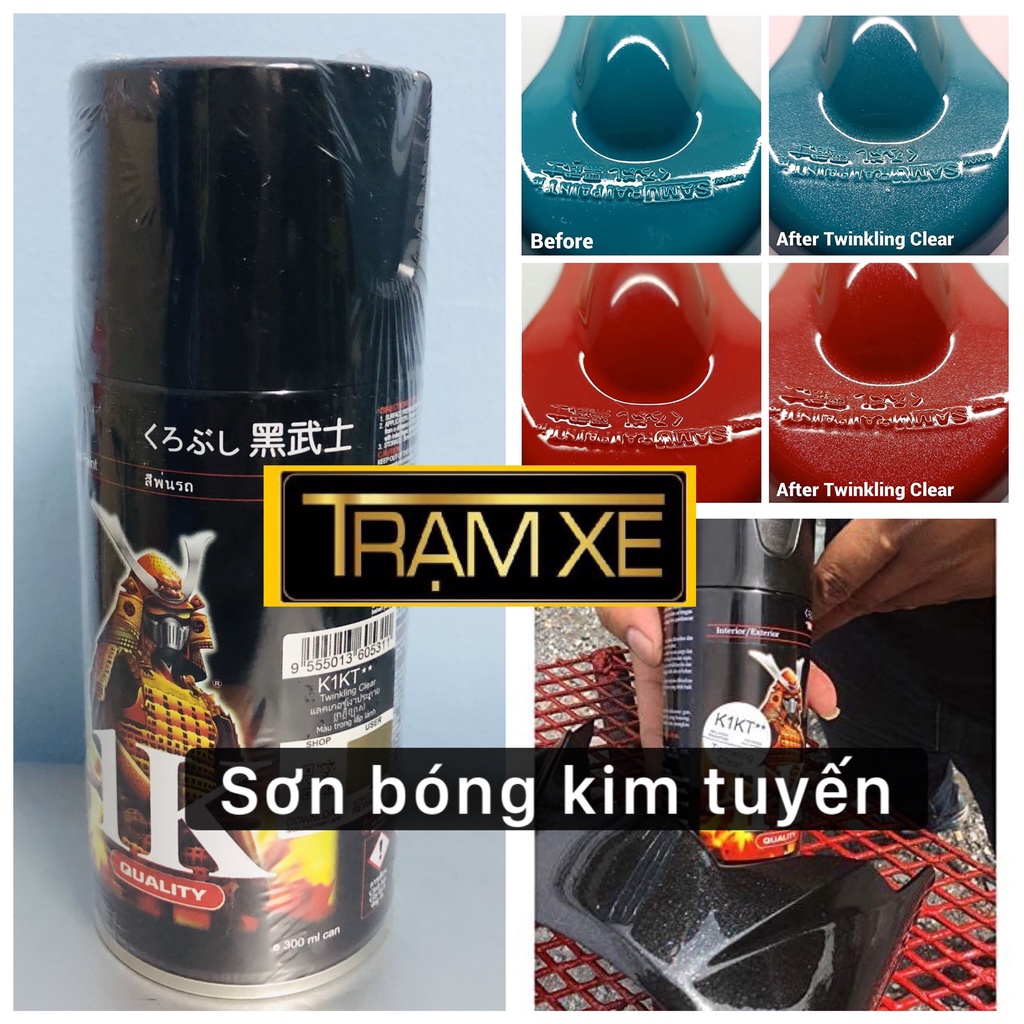 Chai sơn samurai phủ bóng K1kt lấp lánh ánh kim tuyến 300ml - bóng camay