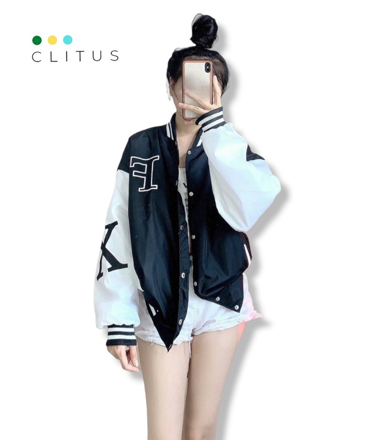 Áo khoác bomber nữ cúc bấm chữ f siêu hot - clitus fashion