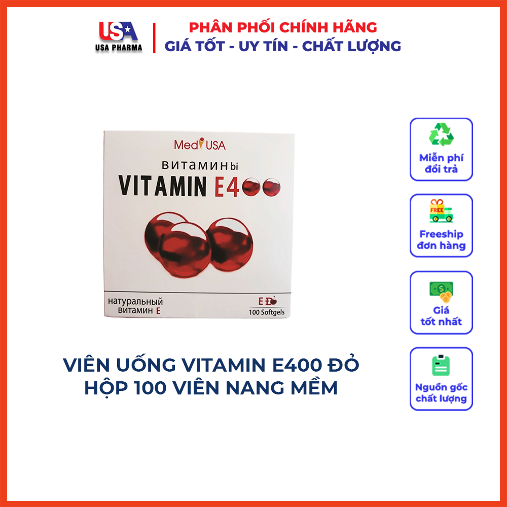 Viên uống đẹp da VITAMIN E400 - Bổ sung Vitamin E400 hỗ trợ làm đẹp da, sáng da, chống lão hoá - Hộp 100 viên