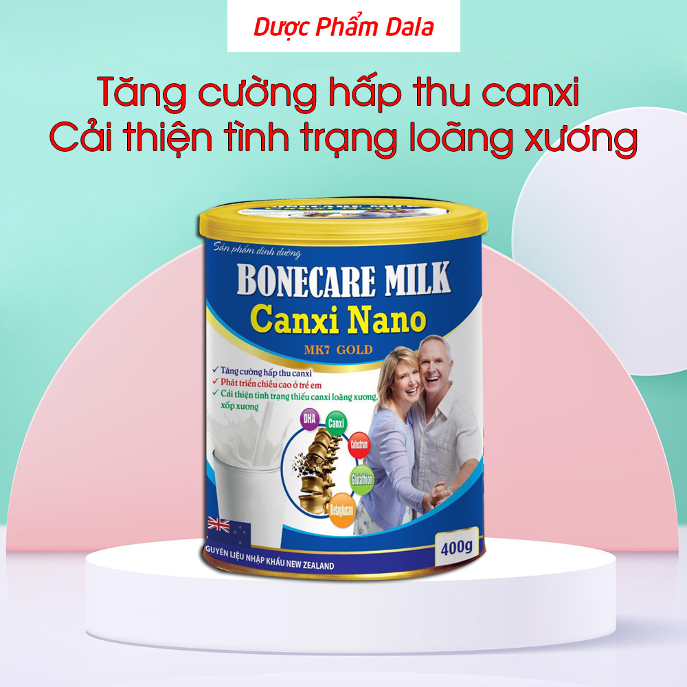 Sữa non Boncare Milk Canxi Nano MK7 hấp thu canxi tăng chiều cao, chắc khỏe xương khớp - Chai 400g - Dược Phẩm Dala
