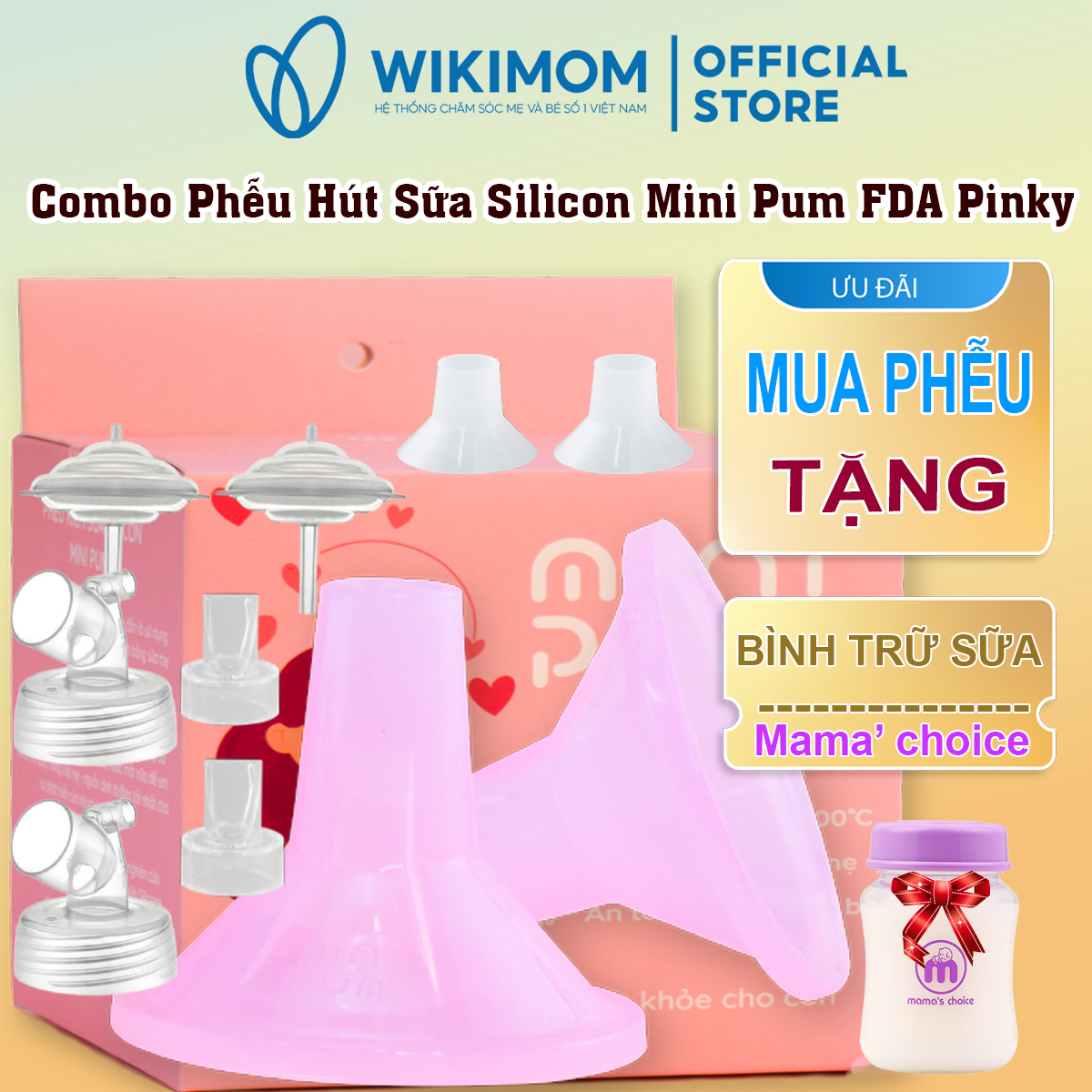 Phễu Minipum FDA Pinky và phụ kiện gồm 2 cổ nối rộng