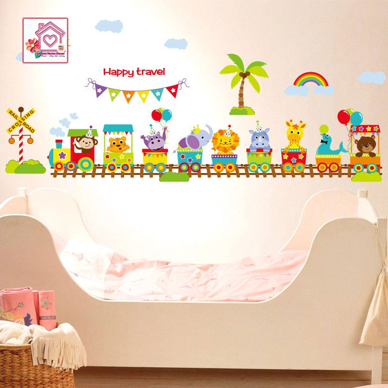Decal dán tường Đoàn tàu lửa Động vật SK9011 cho bé trai bé gái trang trí tường phòng khách phòng ngủ - Sticker - Miếng dán tường - Hình dán