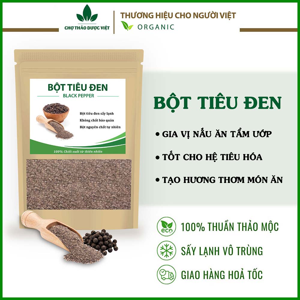 Bột tiêu đen hữu cơ 100g ( Bột hạt tiêu đen rang, cay thơm cay nồng)- Chợ Thảo Dược Việt