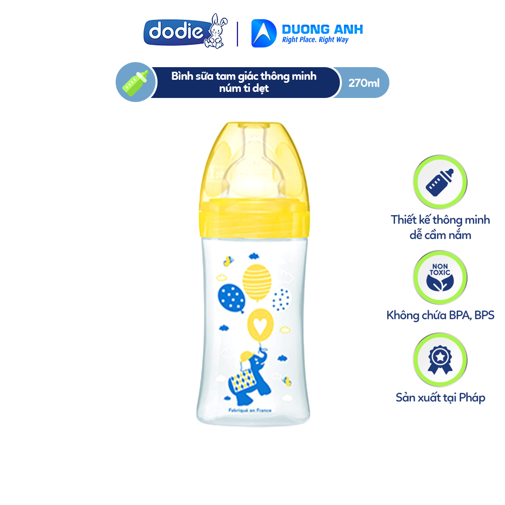 Bình sữa tam giác thông minh núm ti dẹt dodie 270ml