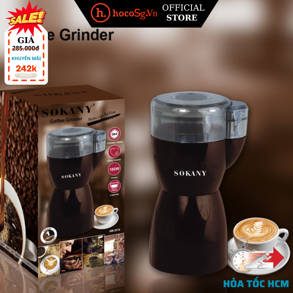 Máy xay gia vị, cà phê, hạt ngũ cốc đa năng sokany sm-3016 180w cối inox cao cấp