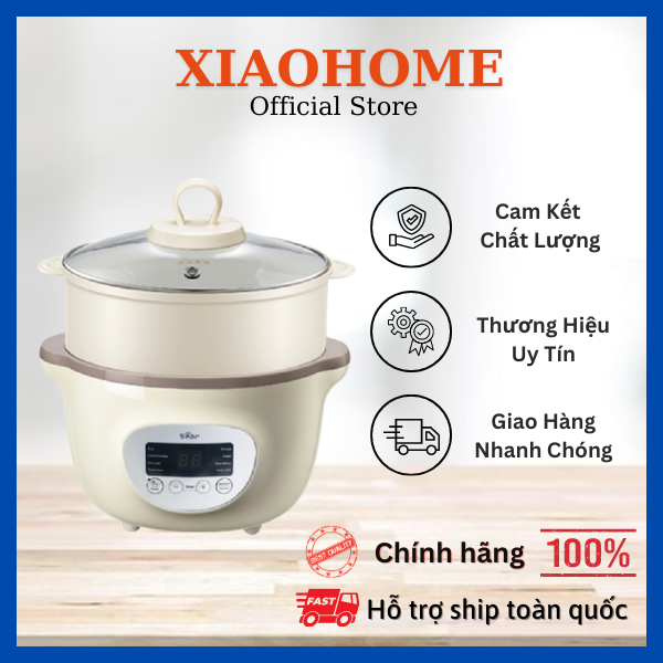 Nồi nấu chậm bear 1.6l sube002 - bộ nồi kèm 3 thố sứ và xửng hấp | hàng quốc tế chính hãng bear
