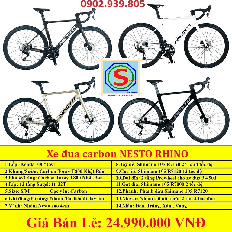 Xe đạp đua carbon NESTO RHINO Tay Lắc Phanh Dầu Shimano 105 R7120