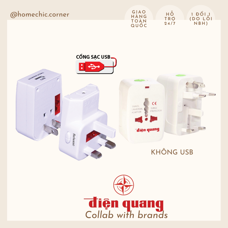 Phích cắm điện tiện ích phích cắm du lịch ổ cắm du lịch đa năng - Điện Quang | HOME CHIC CORNER