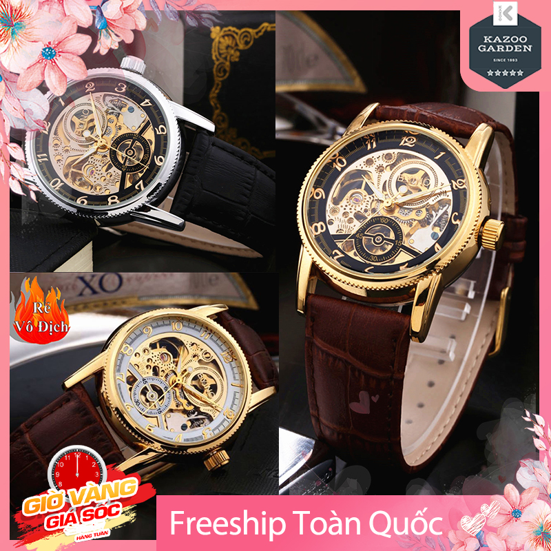 [BH 12 Tháng] Đồng Hồ Cơ Lộ Máy Dây Da Bò Cao Cấp Hand Winding Mặt Kính 38mm Cường Lực Chống Xước Chống Nước 3ATM