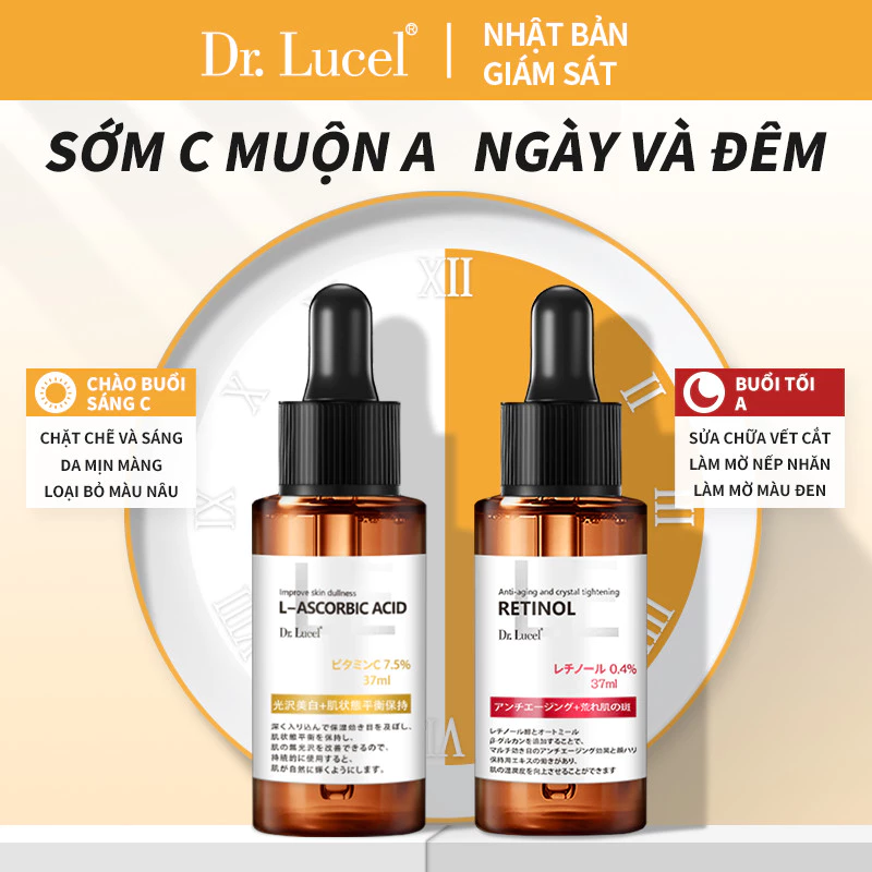  DR.Lucel SÁNG DÙNG VITAMIN C TỐI DÙNG RETINOL Double A Chai True C Chai Tinh Chất Làm Trắng Da Chống Nhăn Nhật Bản 
