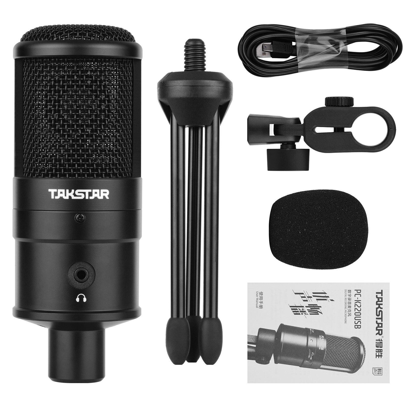 Takstar pc-k220usb - micro condenser thu âm kỹ thuật số cho máy tính, điện thoại