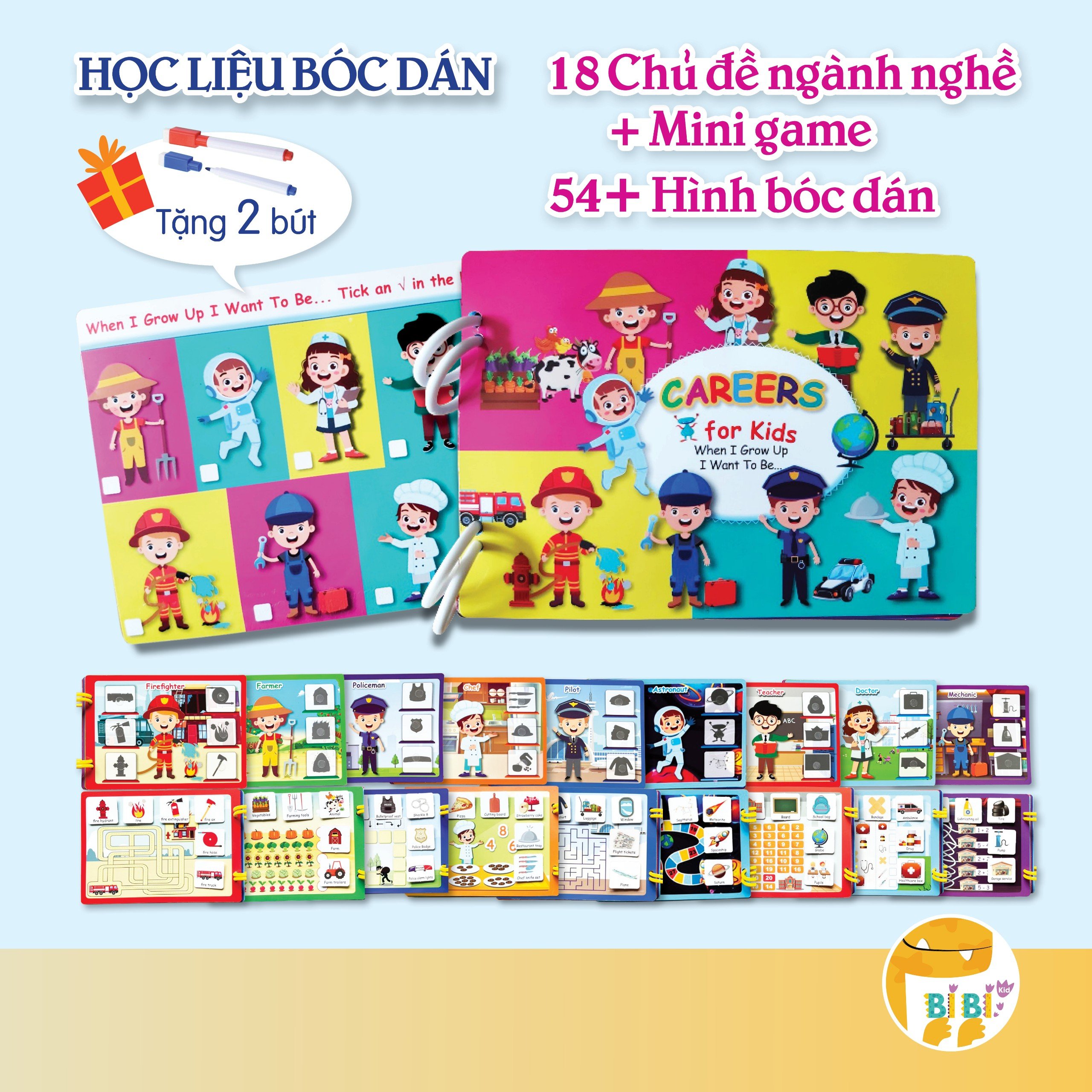Sách bóc dán thông minh cho bé, học liệu tiếng anh Careers book chủ đề hướng nghiệp - Học liệu bóc dán tiếng anh
