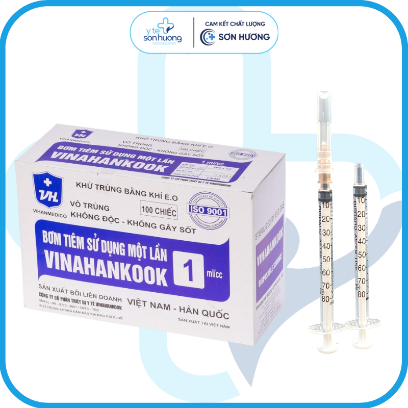Bơm tiêm Vinahankook 1cc (đầu kim 26G x 1/2") Xi lanh sử dụng 1 lần vinahancook 1ml