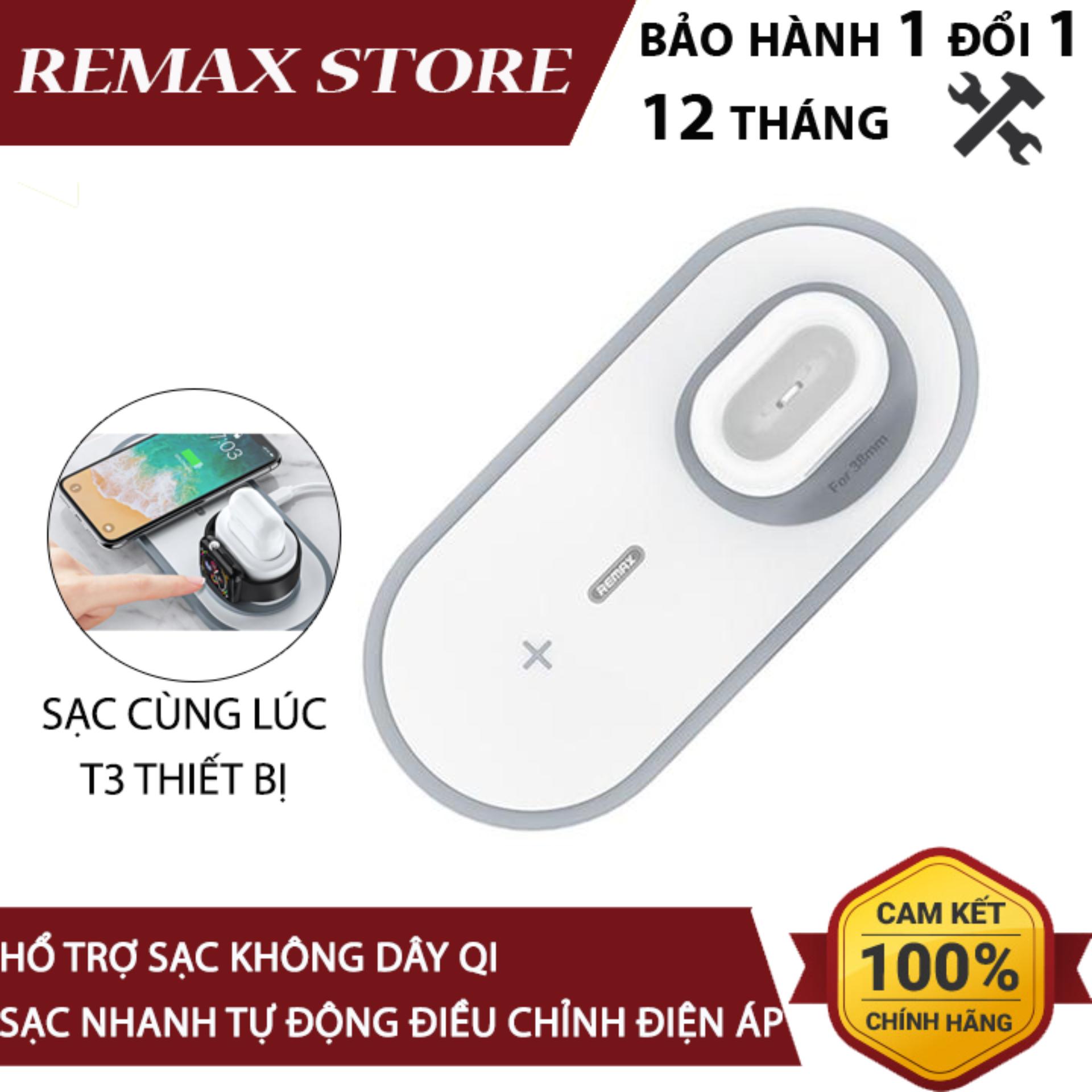 Dock sạc nhanh không dây 3 in 1 Remax RP-W13 sạc được cho iPhone, Android, Apple Watch và Airpods