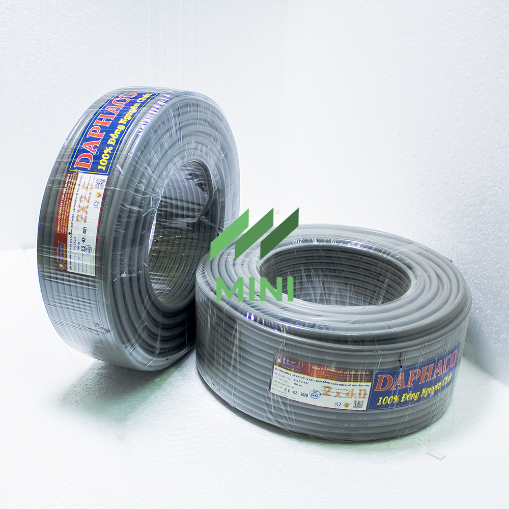 [5 Mét] Dây cáp điện pha mềm 2 lõi 4.0 DAPHACO ruột đồng FA, cách điện và vỏ bọc bằng PVC