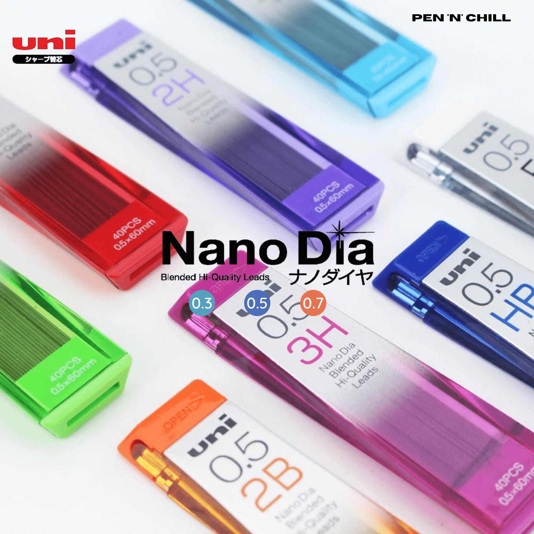 Ngòi Chì Kim Uni Nano Dia - Cỡ Ngòi 0.3/0.5/0.7mm