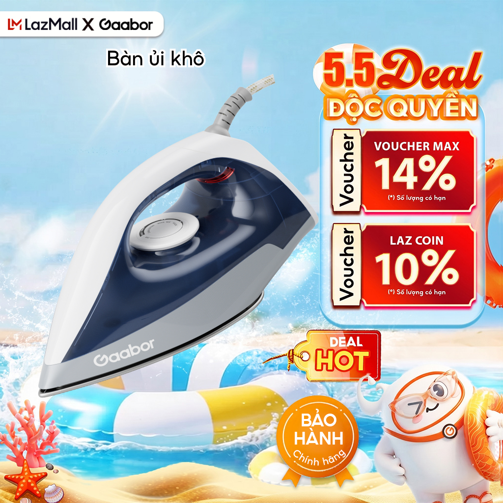 Gaabor bàn là khô HM-M02A 1200W bàn ủi nhẹ điều chỉnh nhiệt độ mặt đế teflon nhanh nóng du lịch - Bảo hành 12 tháng 1 đổi 1