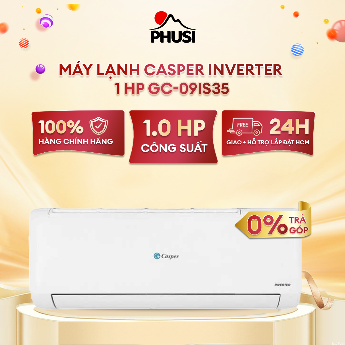 [Trả góp 0%]Máy Lạnh Casper Inverter 1 HP GC-09IS35 Công suất: 1HP - 9000BTU