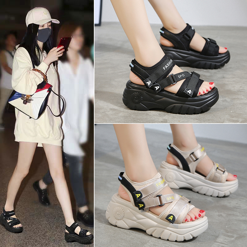 Giày Sandal bánh mì chữ A mẫu hot 2020 phiên bản Hàn Quốc đế độn 4cm, quai mềm