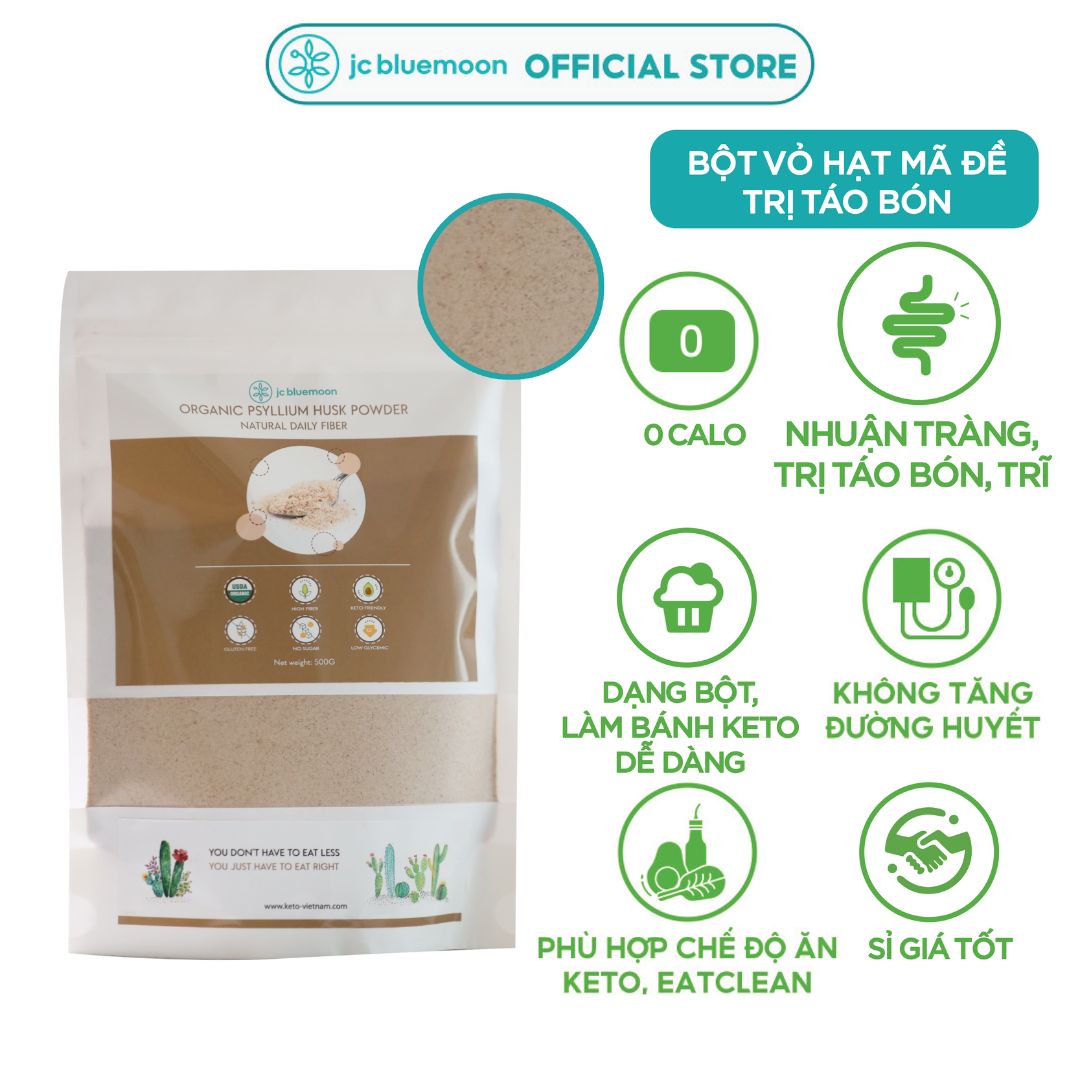 -[HCM]500G Bột vỏ hạt mã đề hữu cơ Keto JC BLUEMOON | Organic Psyllium Husk Powder 500G