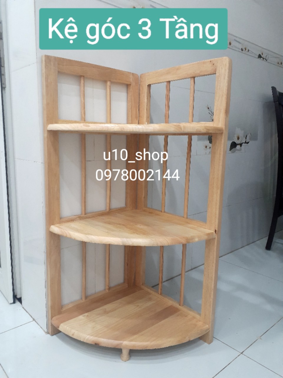 Kệ góc tường 3 tầng 60cm gỗ cao su - kệ sách góc gỗ cao su 3 tầng 60cm