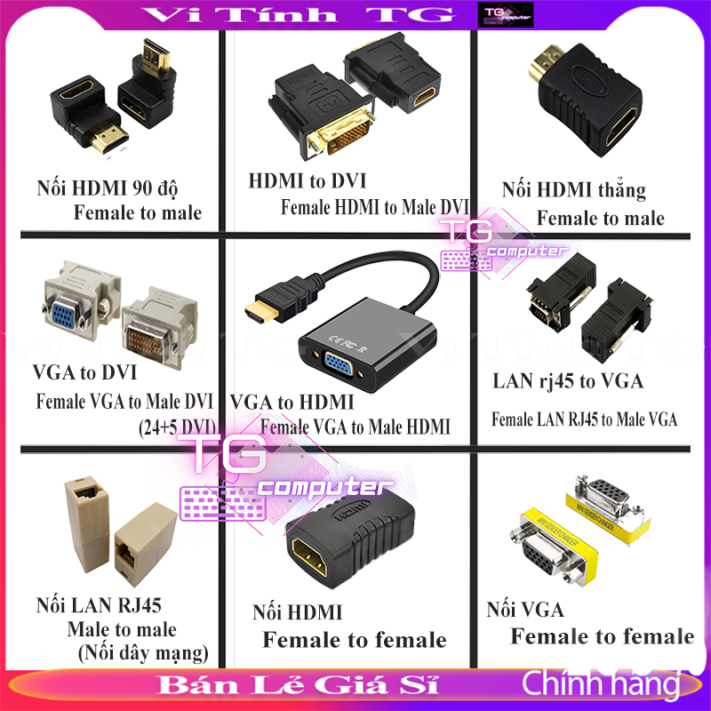 Đầu chuyển tín hiệu hdmi to dvi - vga to dvi - nối dây hdmi - nối dây vga - cáp chuyển hdmi to vga VitinhTG