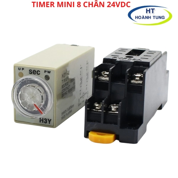 Timer hẹn giờ H3Y-2 relay mini thời gian, công tắc hẹn giờ tự động 8 chân nhỏ điện áp 24VDC tặng kèm chân đế PYF08A