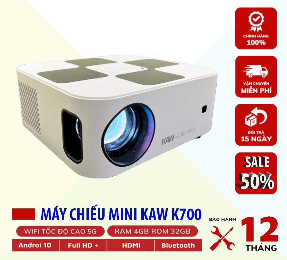 Máy Chiếu Mini KAW K700, Máy Chiếu 4K, Máy Chiếu Phim Mini - Máy Chiếu Mini Kaw Full Hd 1080, Hệ Điều Hành Android 10.0, Kết Nối Điện Thoại, Bảo Hành Chính Hãng