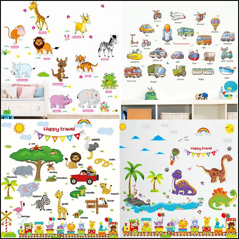 Tranh decal dán tường tiếng anh và các loại động vật cho bé - decal dán tường