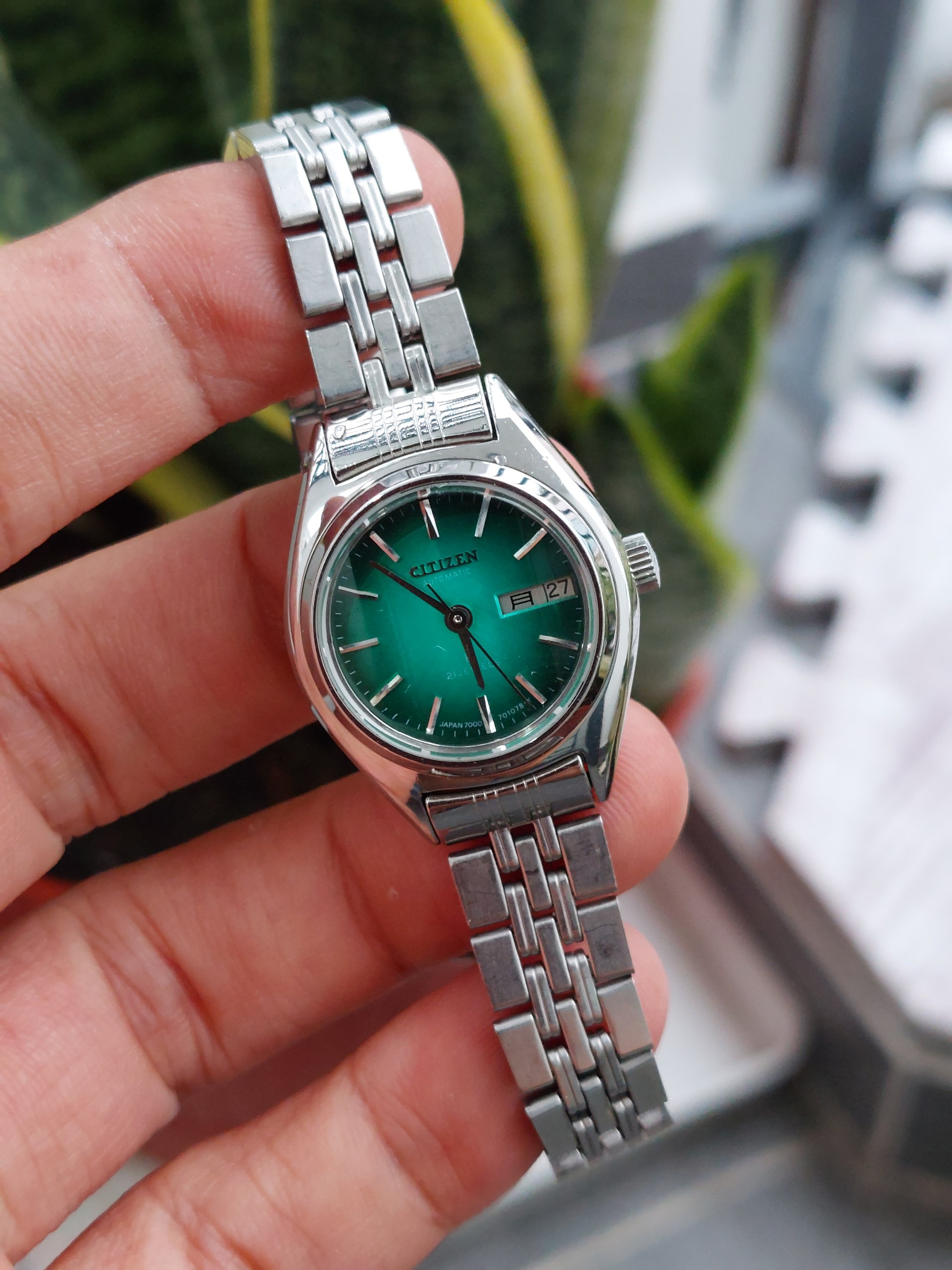 Đồng hồ nữ Citizen kính vát cạnh mặt xanh ngọc tự động hàng Si