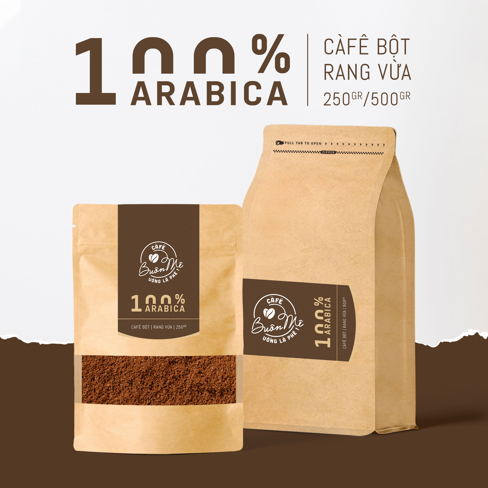 Cà phê bột arabica rang mộc 69 buôn mê nguyên chất 100% gói 250g/500g