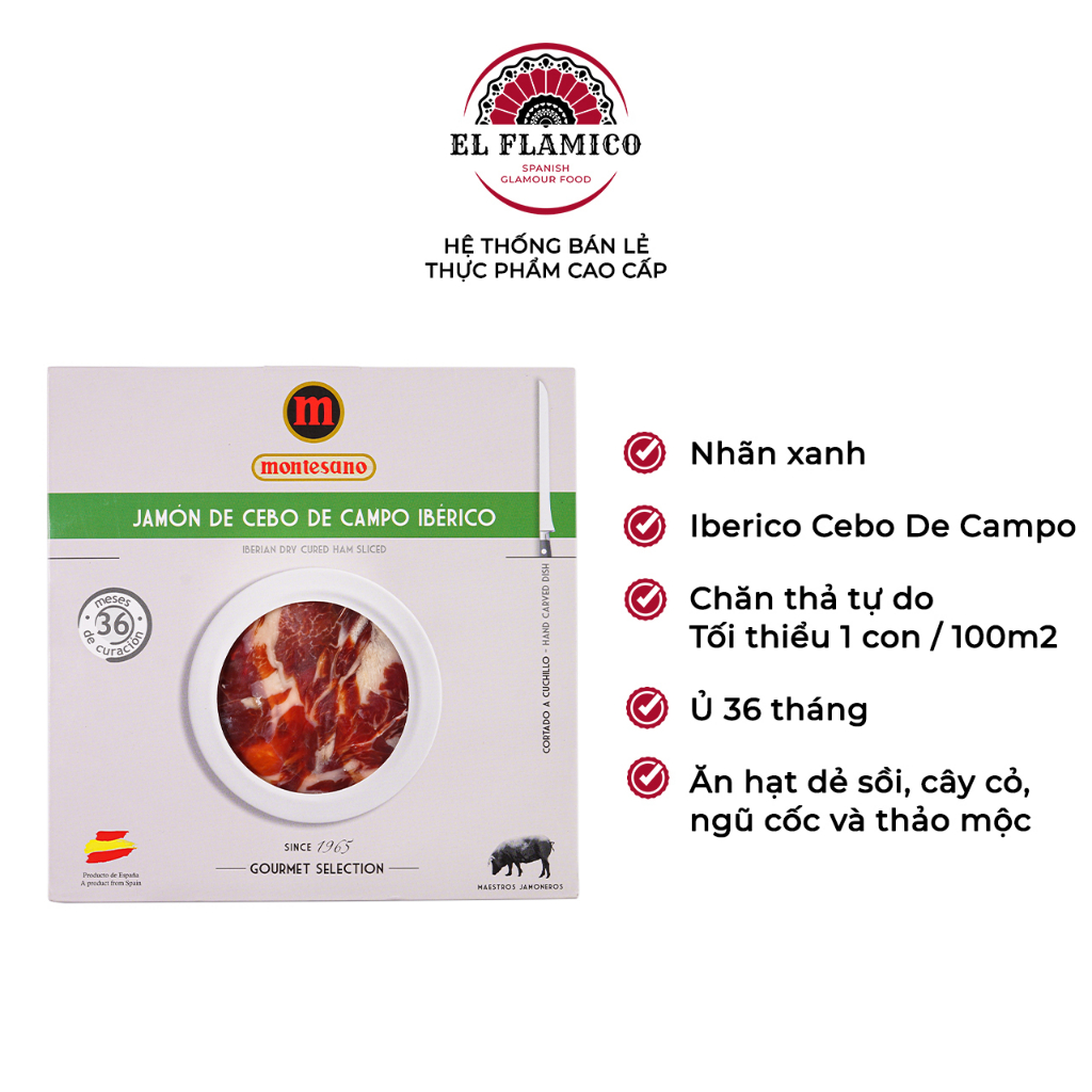 Thịt đùi sau Iberico Cebo De Campo cắt lát 100g 36 tháng