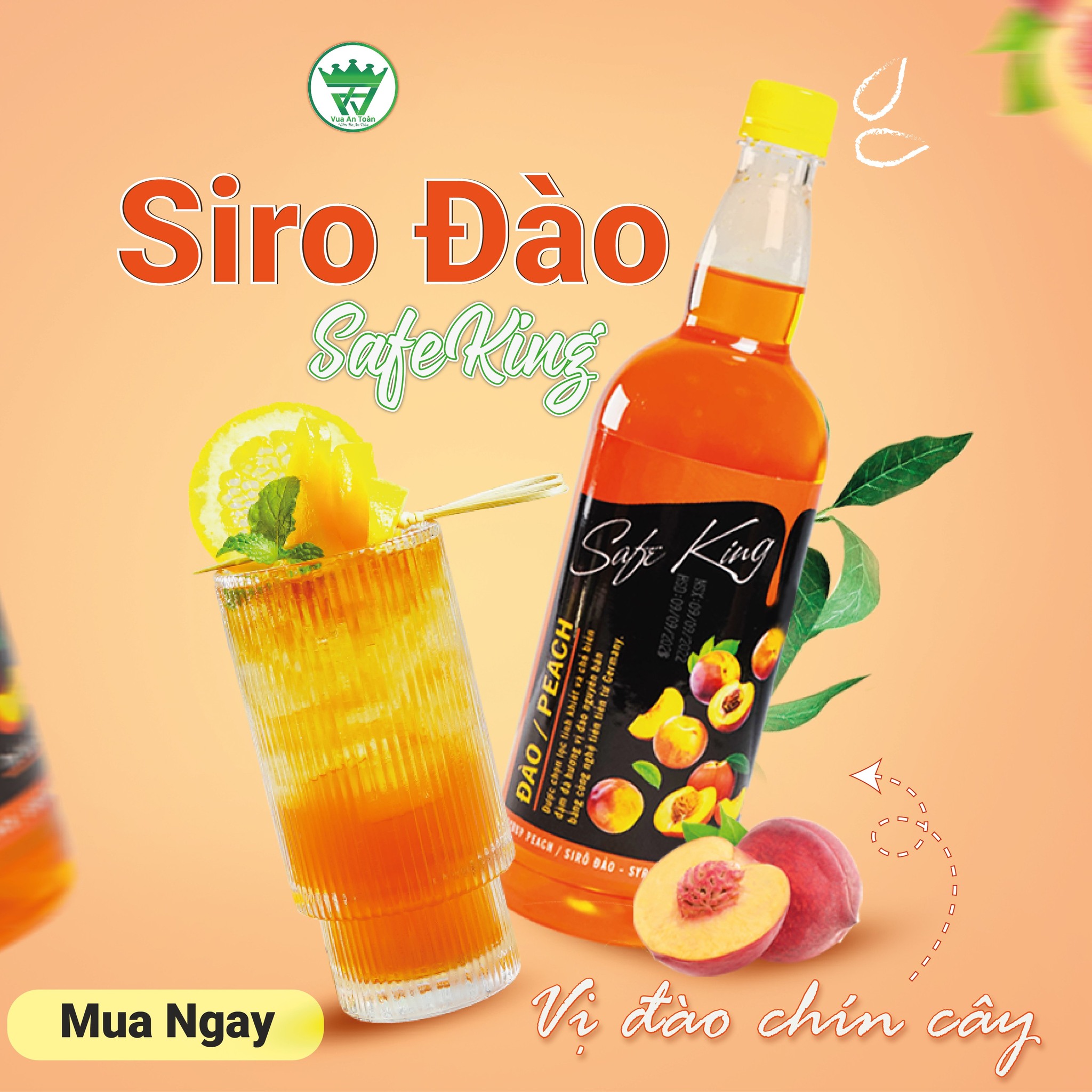Siro đào safe king 1 lít vua an toàn- hương vị đậm đà, vị ngọt tự nhiên