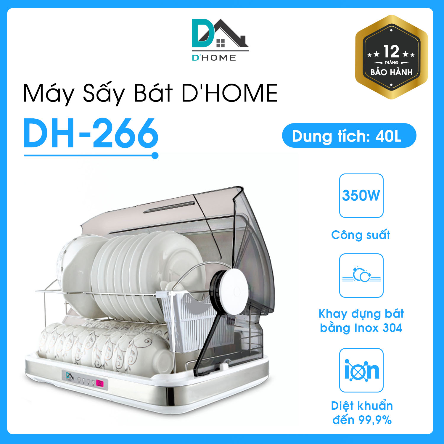 Máy sấy khử trùng chén bát dhome dh - 266 dung tích 40l - hàng chính hãng