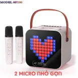 Loa Đổi Màu Loa Karaoke Mini Sách Tay SP100 Kết Nối Bluetooth 5.0 Công Xuất 15w Kèm 2 Mic Không Dây Chất Âm Ca Hay.