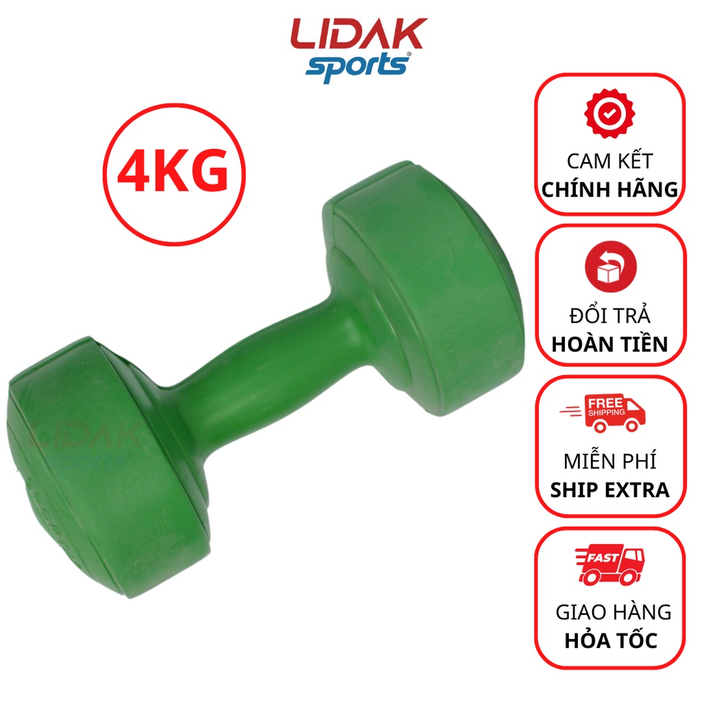 Tạ tay nhựa LIDAK 4kg lõi thép chống gãy bên trong