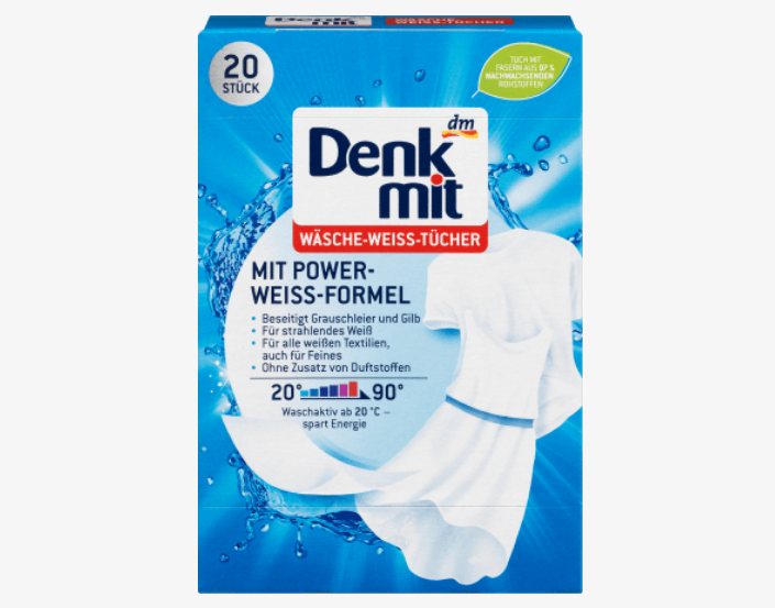 Tẩy trắng quần áo Denkmit 20 miếng giúp áo quần trắng cũ trở nên như mới, không mùi thuốc tẩy Javen, Hàng nội địa Đức