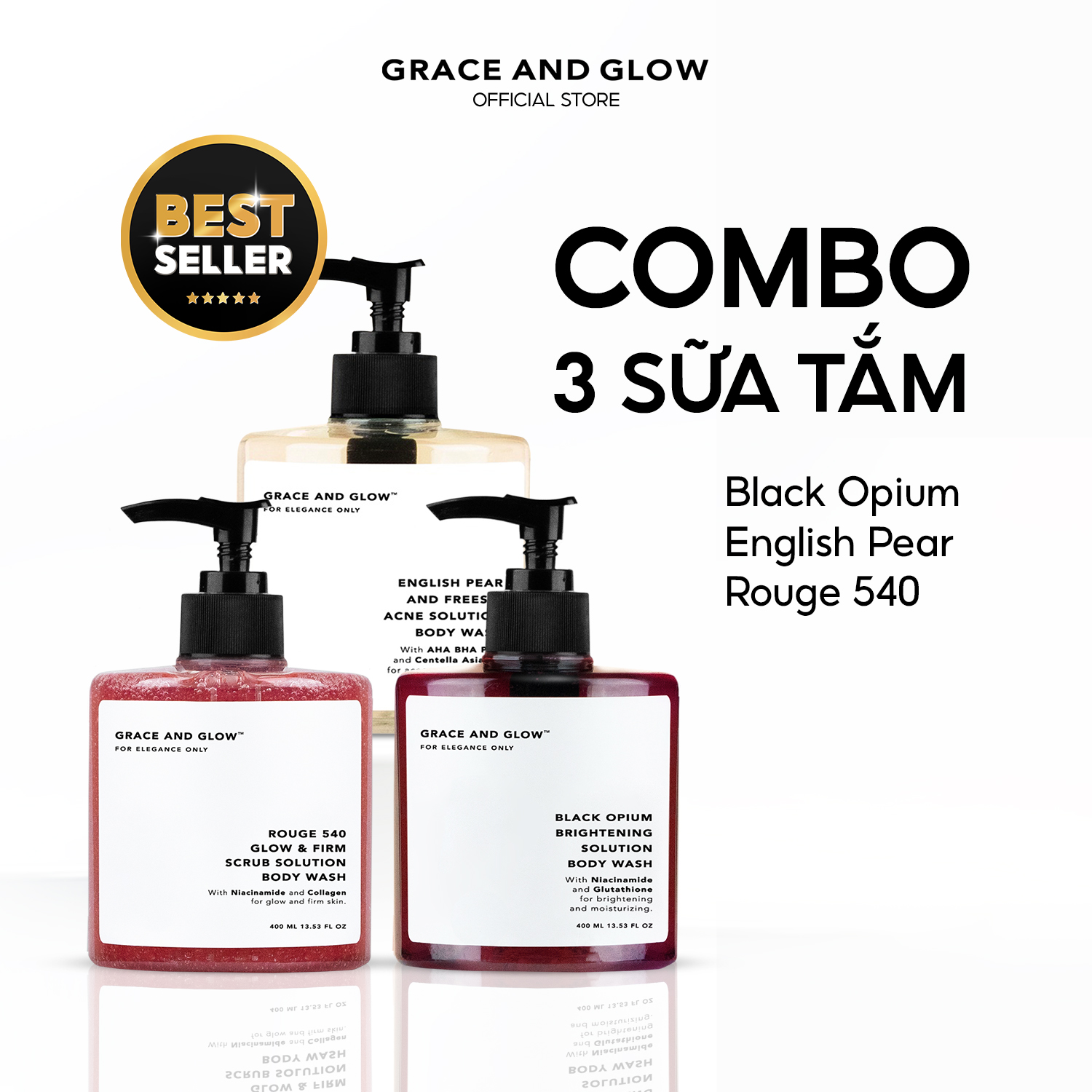 3 in 1 combo sữa tắm nước hoa grace and glow 400ml + 400ml + 400ml
