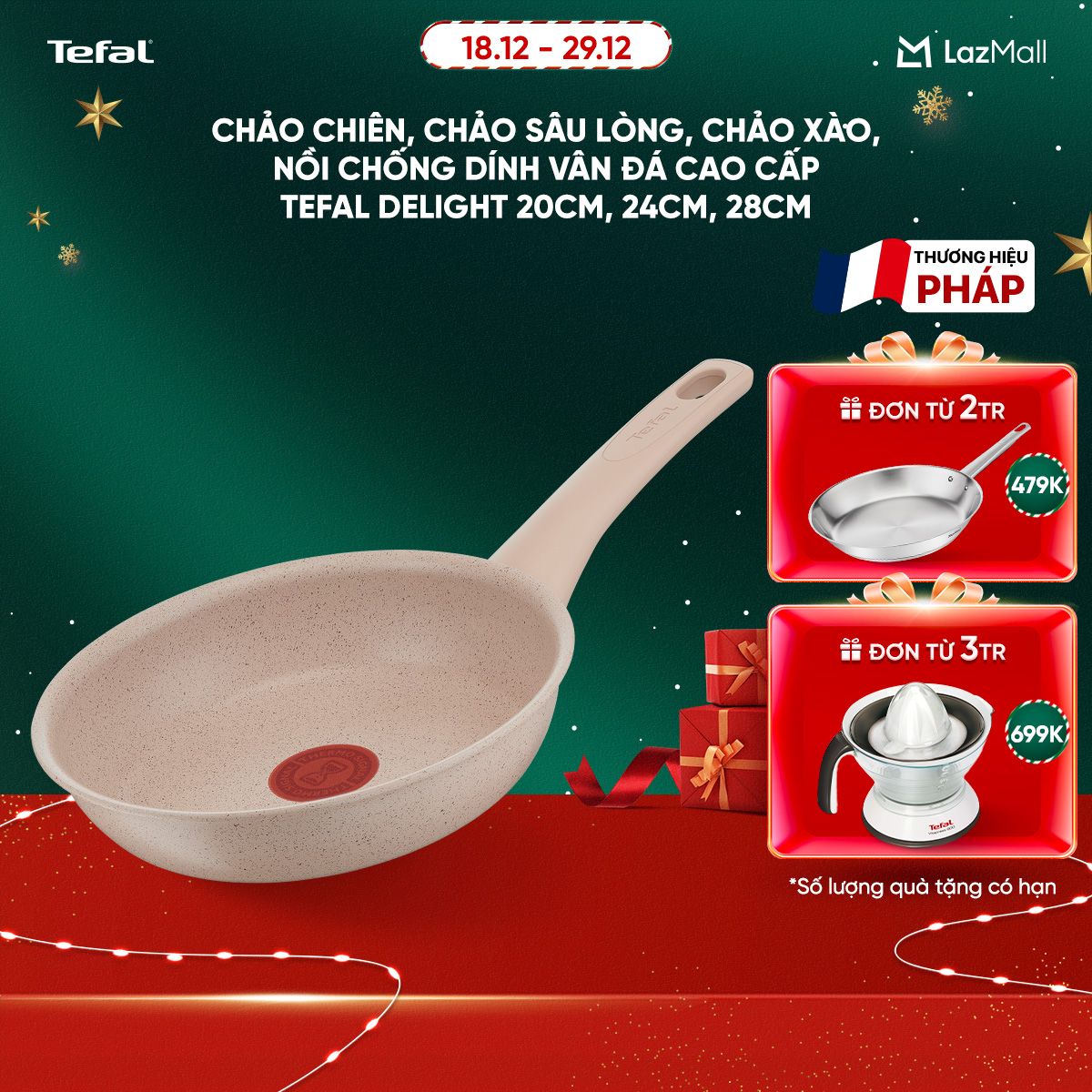   DEAL RẺ CHẠM SÀN MUA LÀ CÓ QUÀ  SỐ LƯỢNG CÓ HẠN  Chảo chiên chảo sâu lòng chảo xào nồi chống dính vân đá cao cấp Tefal Delight nhiều kích cỡ - 20cm 24cm 28cm 