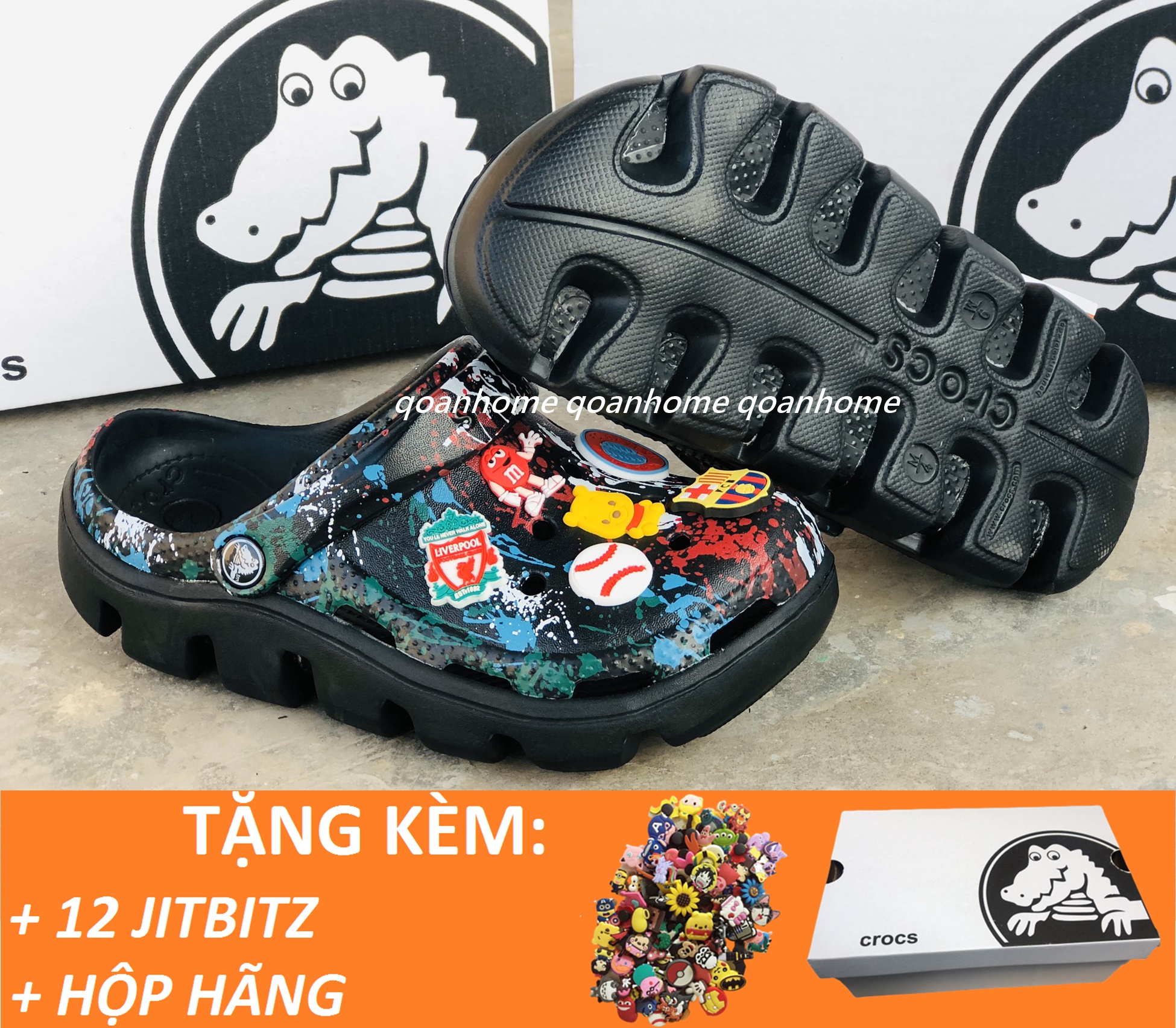 DÉP CÁ SẤU CROCS VẨY SƠN FULL ĐEN- DÉP QUAI NGANG CROCS DUET SPORT -  DÉP CÁ SẤU - DÉP QUAI NGANG CÁ SẤU - DÉP SỤC- DÉP CROCS