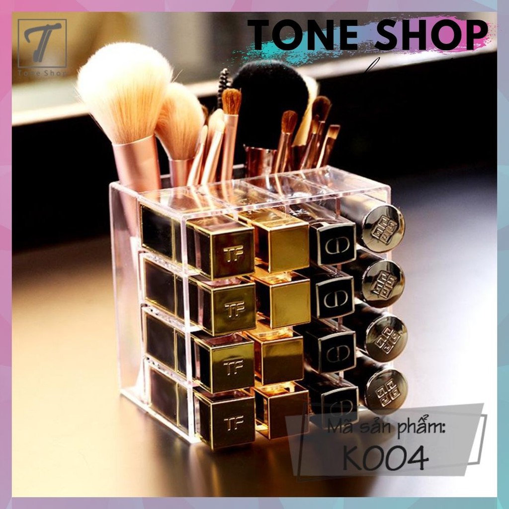 Kệ son đứng có ô cắm cọ Tone Shop Khay son mix nhỏ xinh K004