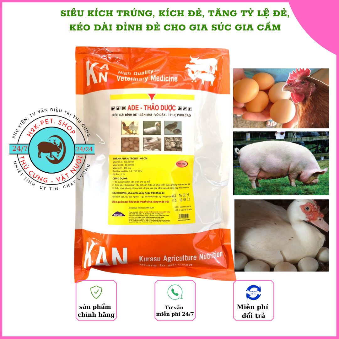 Siêu kích trứng ADE Thảo dược kéo dài đỉnh đẻ vỏ trứng dày cho ngan gà vịt cút gói 1kg