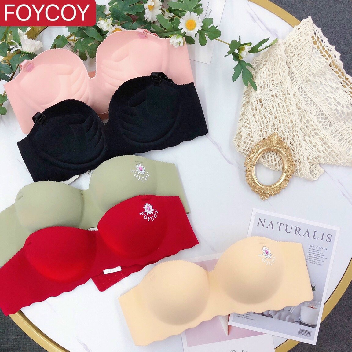 Áo lót đúc su không gọng nâng đẩy ngực hàng su non cao cấp hình hoa sen