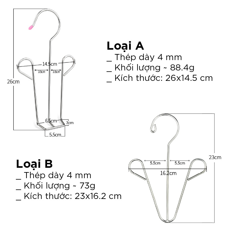 Móc treo phơi giày dép inox không gỉ, nhanh khô, khung móc cứng,có thanh ngang ở đáy