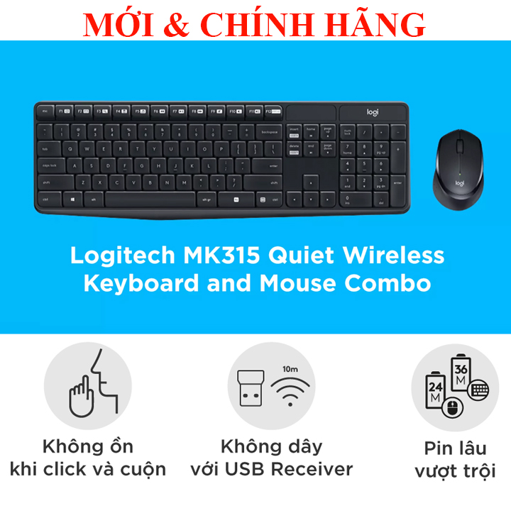 Bộ bàn phím và chuột không dây logitech mk315, mk295, mk275, mk215