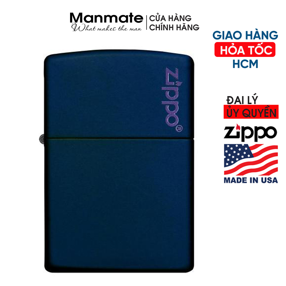 Zippo mỹ chính hãng Logo Xanh mờ (made in USA) tem đỏ, chính hãng Mỹ - Manmate (không bao gồm xăng)