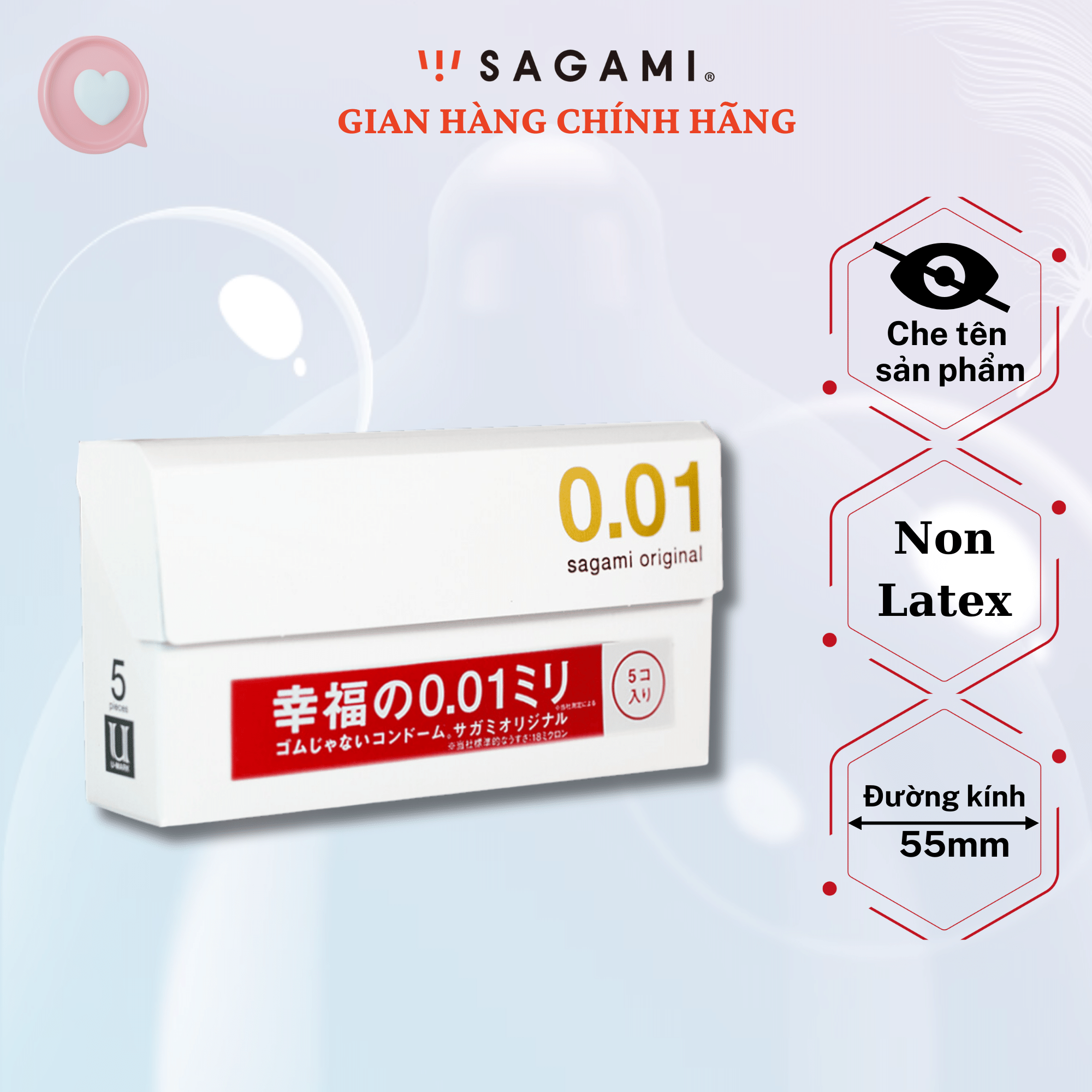 Bao cao su Sagami 001 - Siêu mỏng - Non Latex - Hộp 5 chiếc baocao su