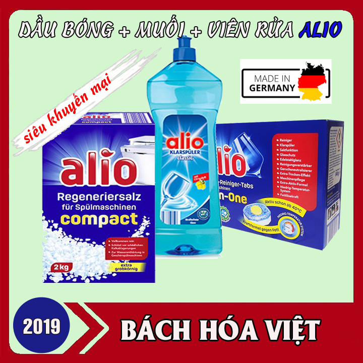 COMBO siêu rẻ dầu bóng + viên rửa + muối ALIO nhập khẩu châu Âu