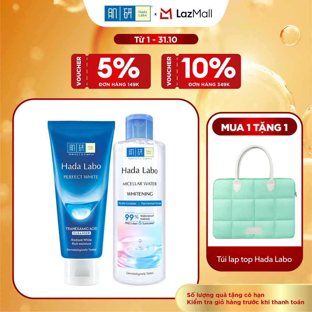 [VB] Bộ đôi sạch sâu - dưỡng trắng Hada Labo (Nước tẩy trang Hada Labo Micellar Water Whitening 240mL + Sữa rửa mặt dưỡng trắng Hada Labo Perfect White Tranexamic Acid 80g)